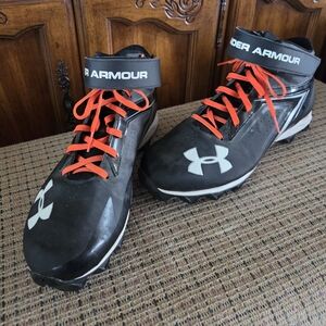 Under Armour Men’s Black Athletic High-Top Shoes with Orange Laces